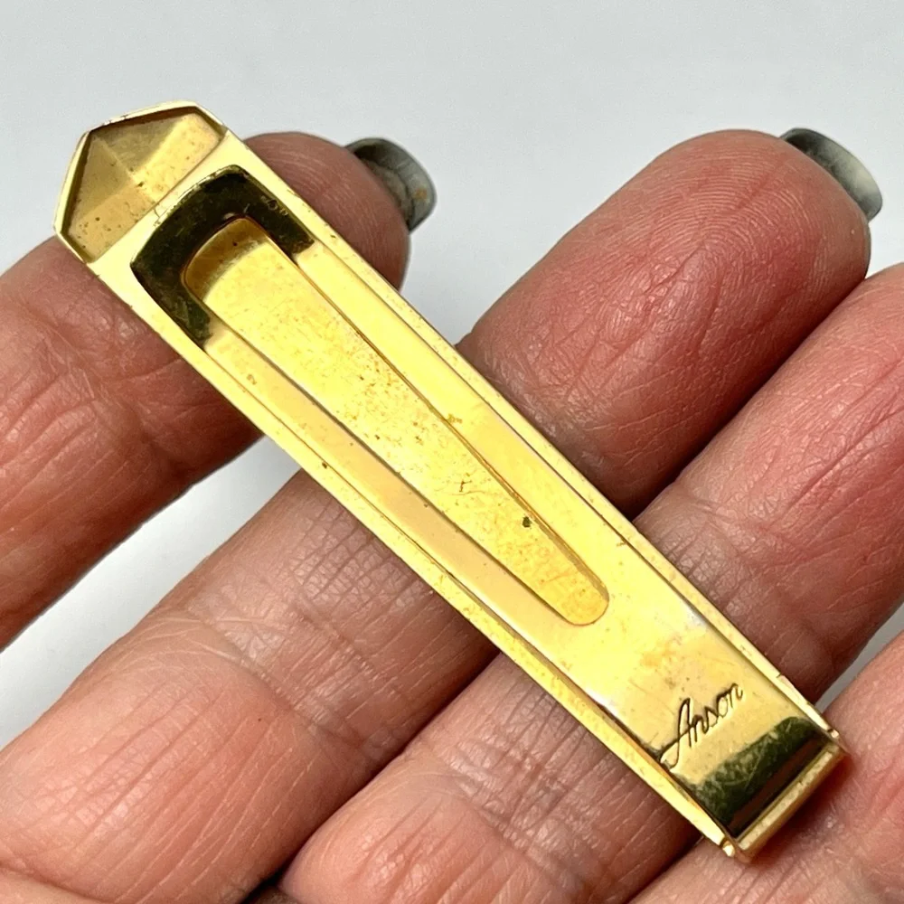 Mid Century Alligator Croc Leather Tie Clip ANSON Money Clip Vintage 1950’s